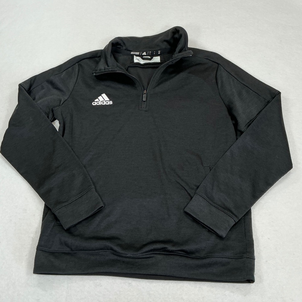 Adidas Mens Black Quarter Zip Pullover Long Sleeve Mock Neck Sweatshirt Size L